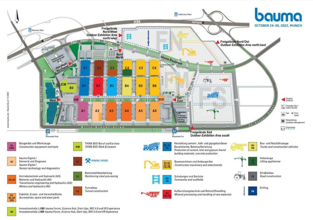 Screenshot des Geländeplans der bauma 2022 in München
